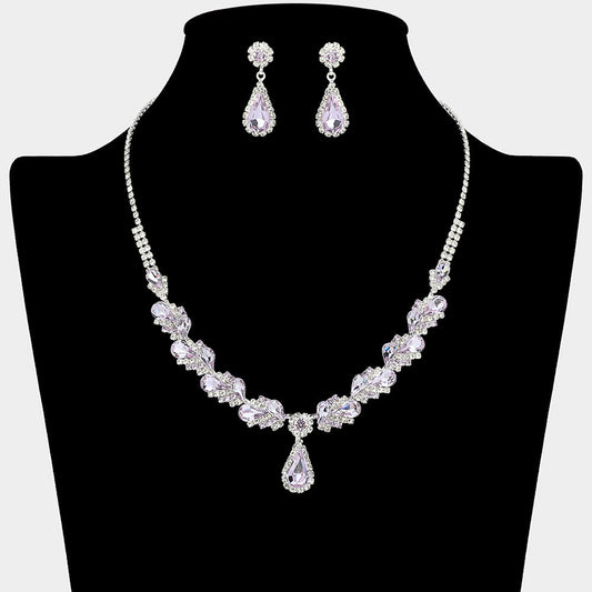 Teardrop Stone Pendant Accent Marquise Flower Stone Cluster Embellished Necklace