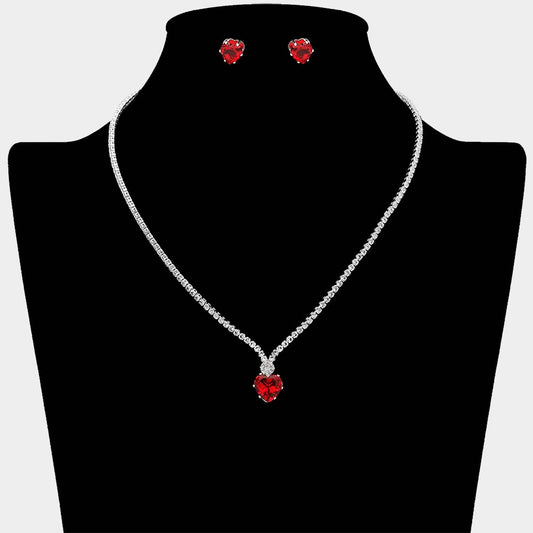 CZ Heart Stone Cluster Pendant Accent RHinestone Pave Necklace