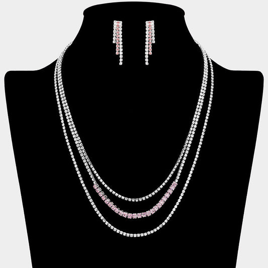 CZ Square Stone Detailed Triple Layered Necklace