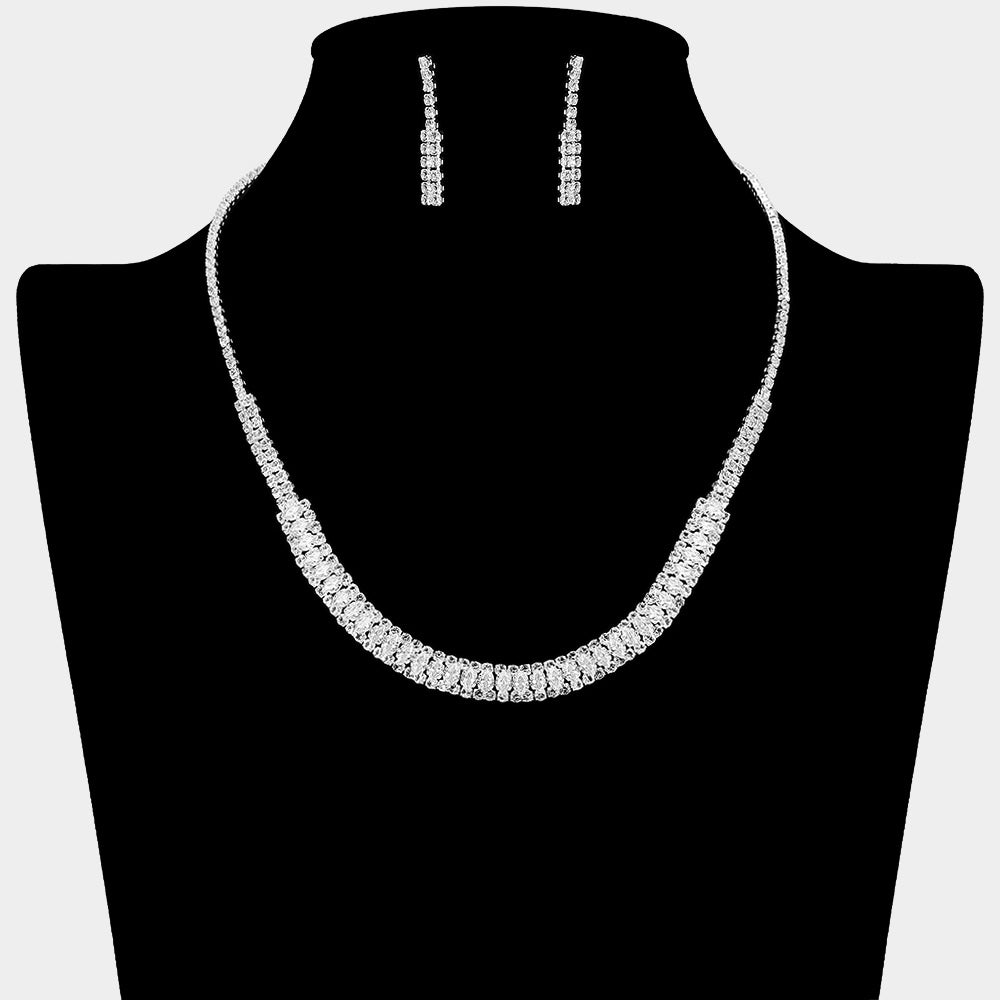 Marquise CZ Stone Embellished Rhinestone Paved Bar Collar Necklace