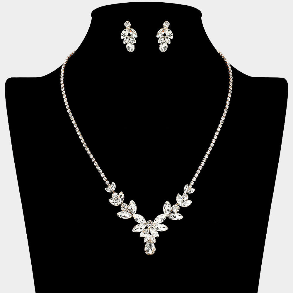 Marquise Stone Cluster Teardrop Pointed Rhinestone Paved Necklace