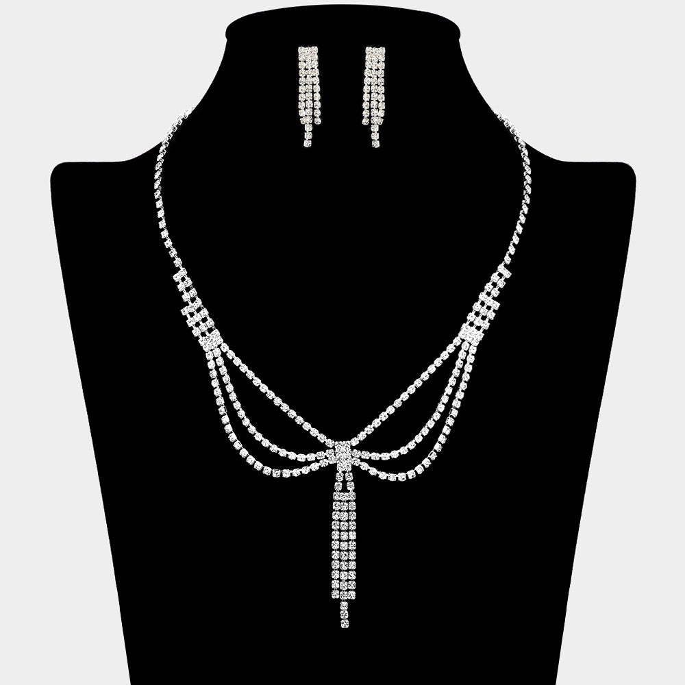 Layered Draped Rhinestone Tassel Necklace