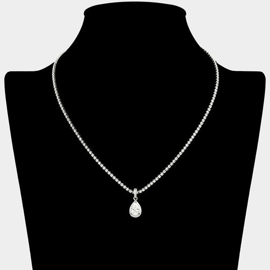 Teardrop CZ Stone Pendant Rhinestone Paved Necklace