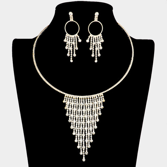 Bubble Stone Fringe Rhinestone Necklace