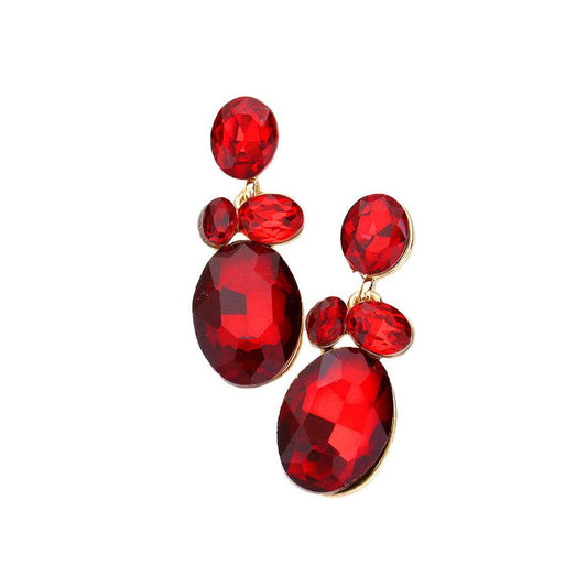Oval Stone Link Dangle Evening Earrings