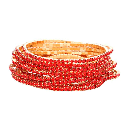 Women's 12Pcs Stackable Rhinestone Stretch Evening Bracelets
