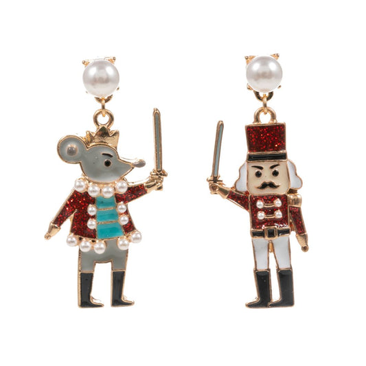 Enamel Nutcracker Mouse King Dangle Earrings