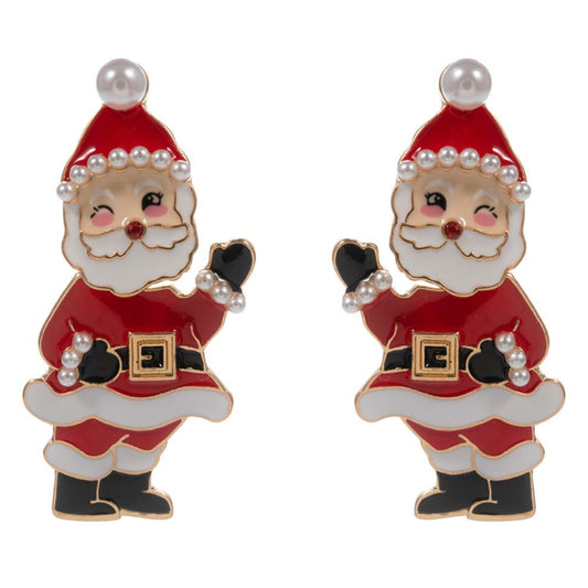 Pearl Enamel Santa Earrings