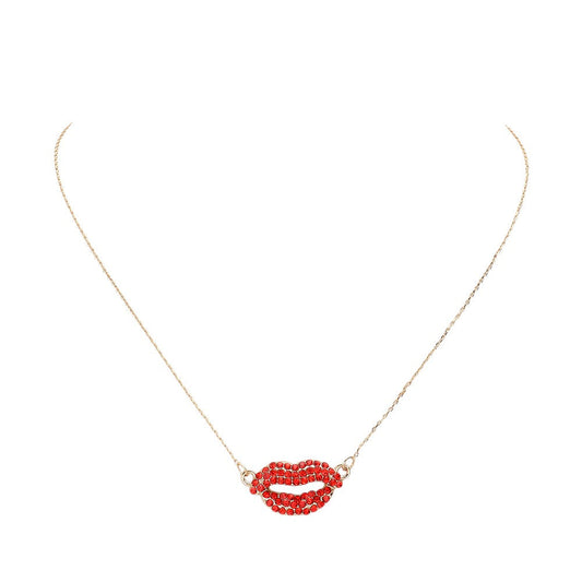 Rhinestone Embellished Lips Pendant Necklace