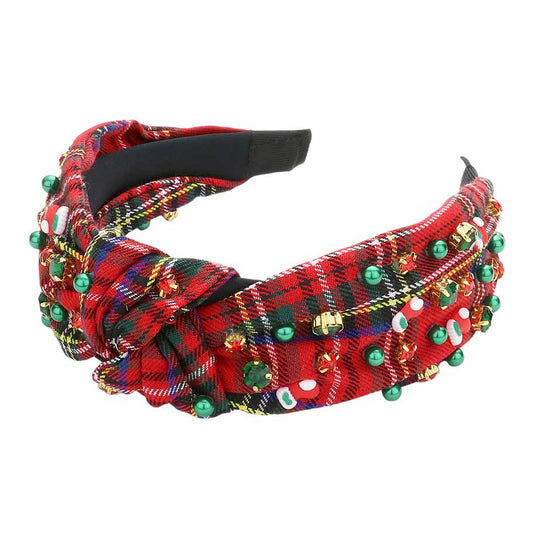 Socks Pearl Stone Knot Burnout Check Patterned Headband