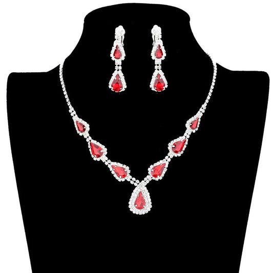 Teardrop Stone Accented Rhinestone Pave Necklace