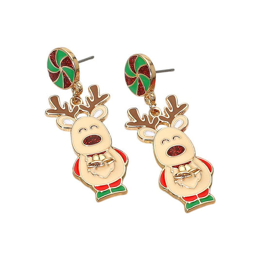 Whimsical Cute Holiday Reindeer Dangle Earrings