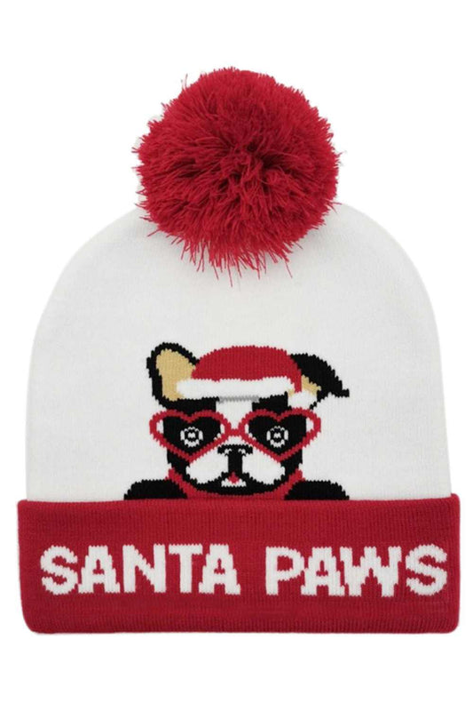 Santa Paws Christmas Holiday Pom Beanie