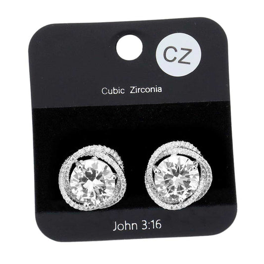 Cz Round Accented Stud Evening Earrings