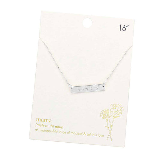 Mama Message Metal Rectangle Pendant Necklace