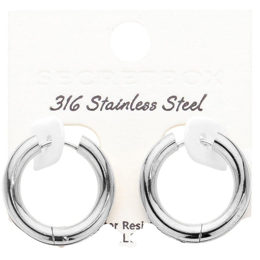 SECRET BOX Stainless Steel Round Classic Hoop Earrings