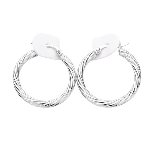 Twisted Stainless Steel Hoop Pin Catch Earrings