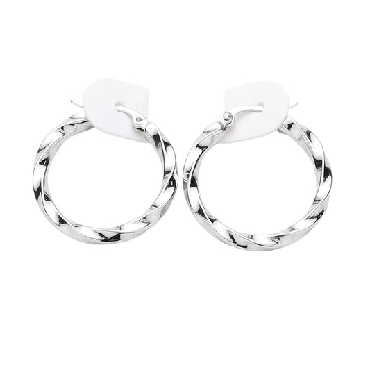 Twisted Stainless Steel Hoop Pin Catch Earrings