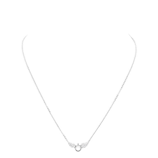 White Gold Dipped Cubic Zirconia Wings Pendant Necklace