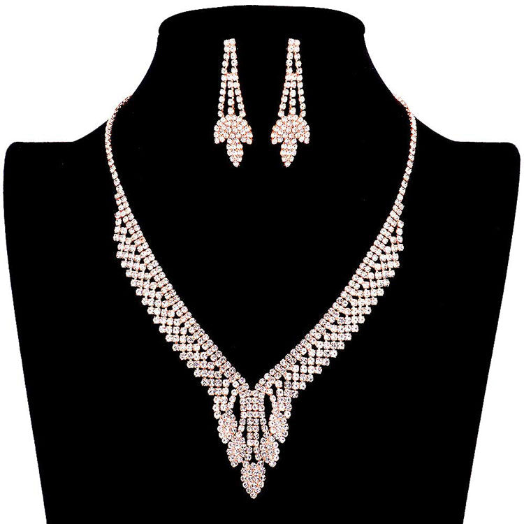 Rhinestone Pave Marquise Accented Necklace Earring Set