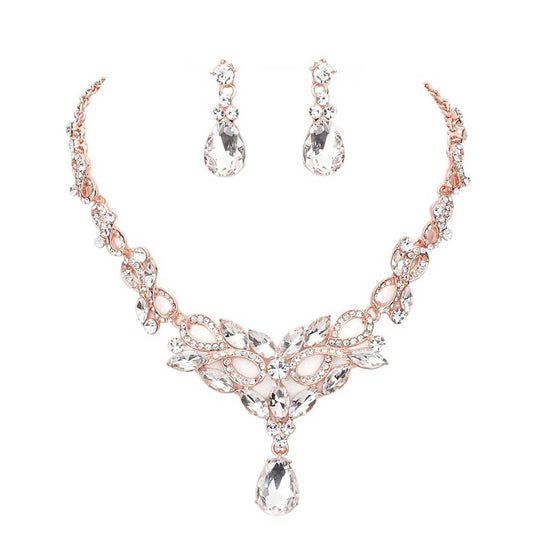 Teardrop Stone Accented Evening Necklace