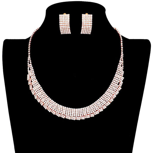 Trendy Crystal Rhinestone Pave Collar Necklace Earring Set