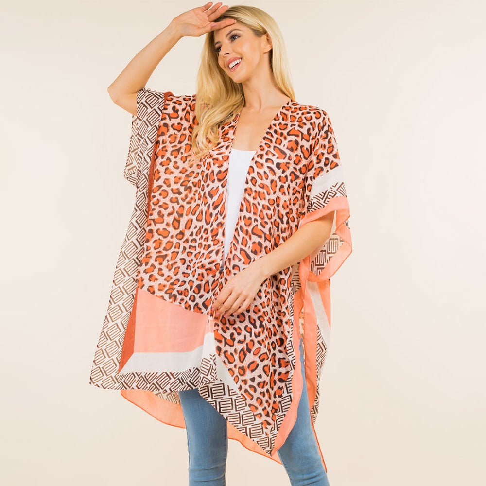 Lightweight Leopard Print Open Front Kimono Poncho