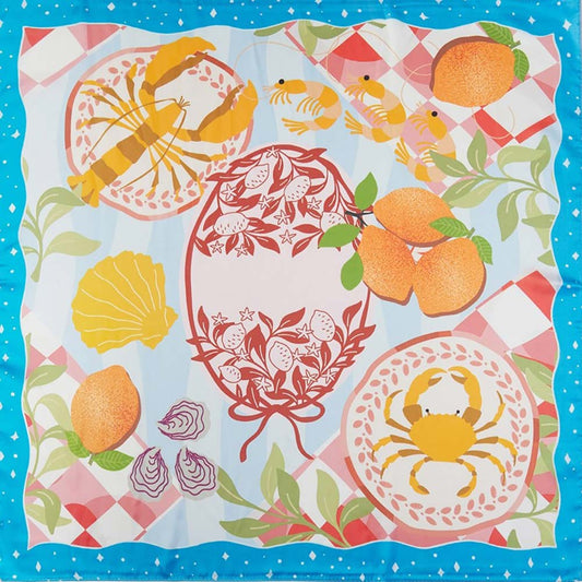 Seaside Feast Print Square Bandana Scarf