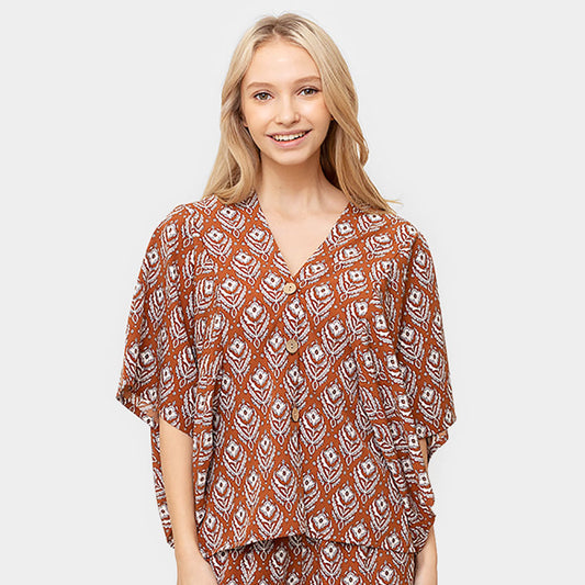 Floral Print Button Down Kimono Poncho