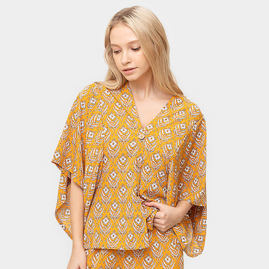 Floral Print Button Down Kimono Poncho