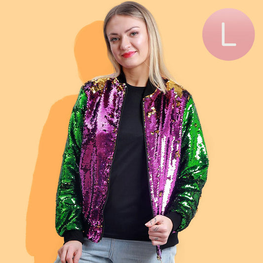 Mardi Gras Reversible Sequin Zipper Jacket