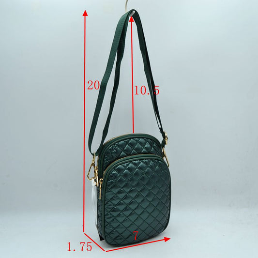 Quilted Puffer Crossbody Bag Multi-Zip Shoulder Bag with Adjustable Strap