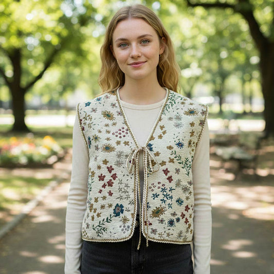 Vintage Floral Tapestry Tie Front Vest