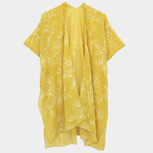 Embroidered Floral Cover Up Kimono Poncho