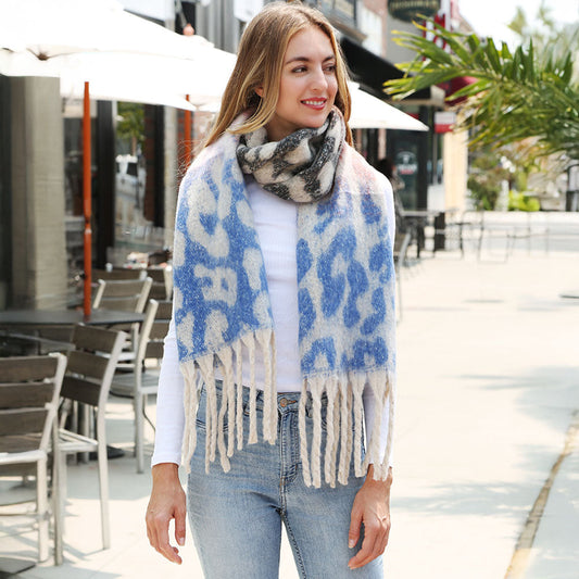 Leopard Print Oversized Fringe Chunky Oblong Scarf
