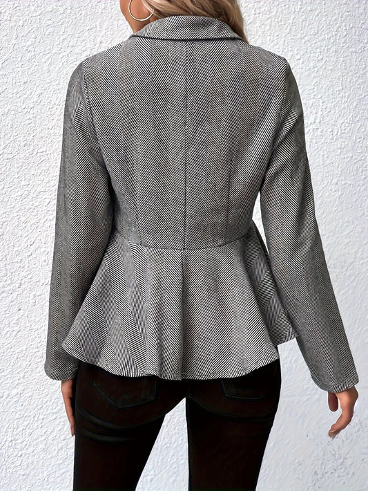 Women’s Plus-Size Solid Color Peplum Jacket – Casual Outerwear