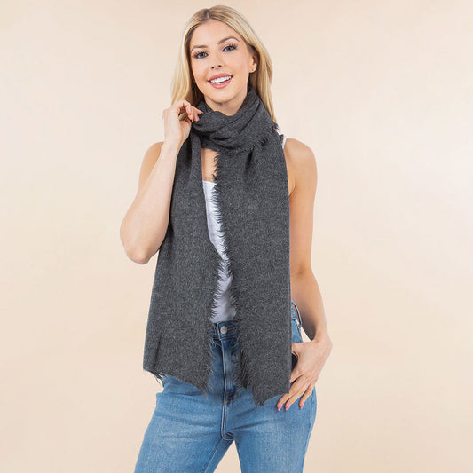 Cozy Soft Brushed Raw Edge Trim Scarf / Poncho