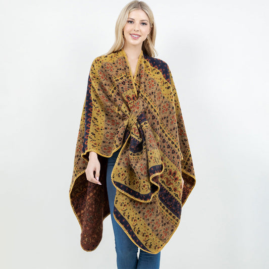 Open Front Bohemian Pattern Shawl Wrap with Loop