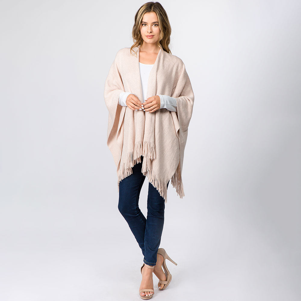 Metallic Fringe Shawl Wrap Poncho