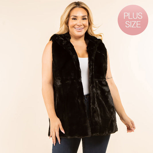 Plus Size Faux Fur Hooded Vest