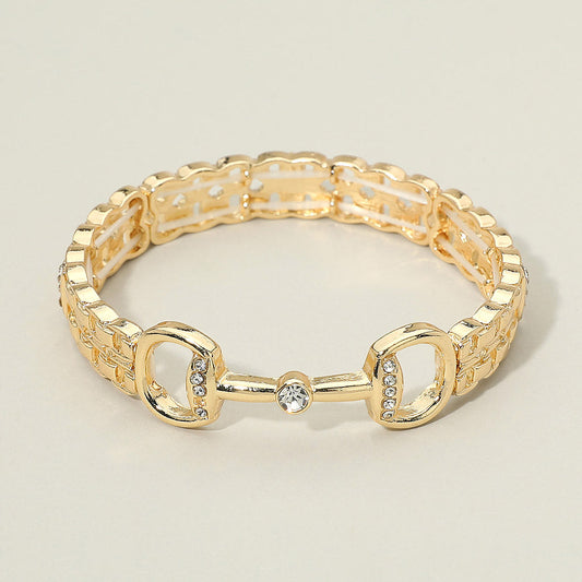 Stone Pave Horsebit Accent Stretch Bracelet