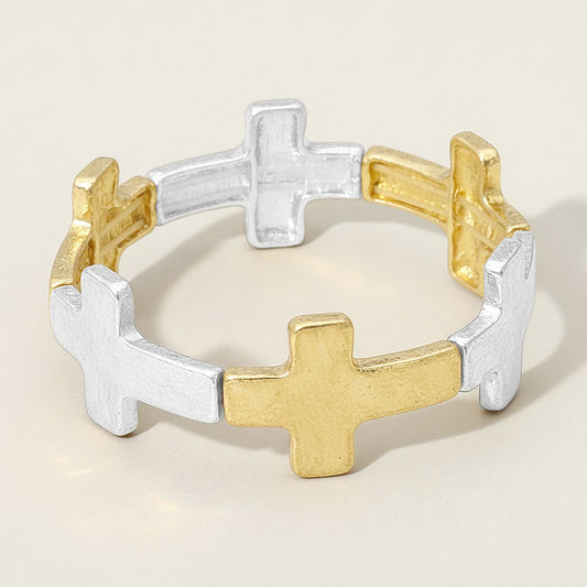 Women's Worn Metal Cross Stretch Bracelet