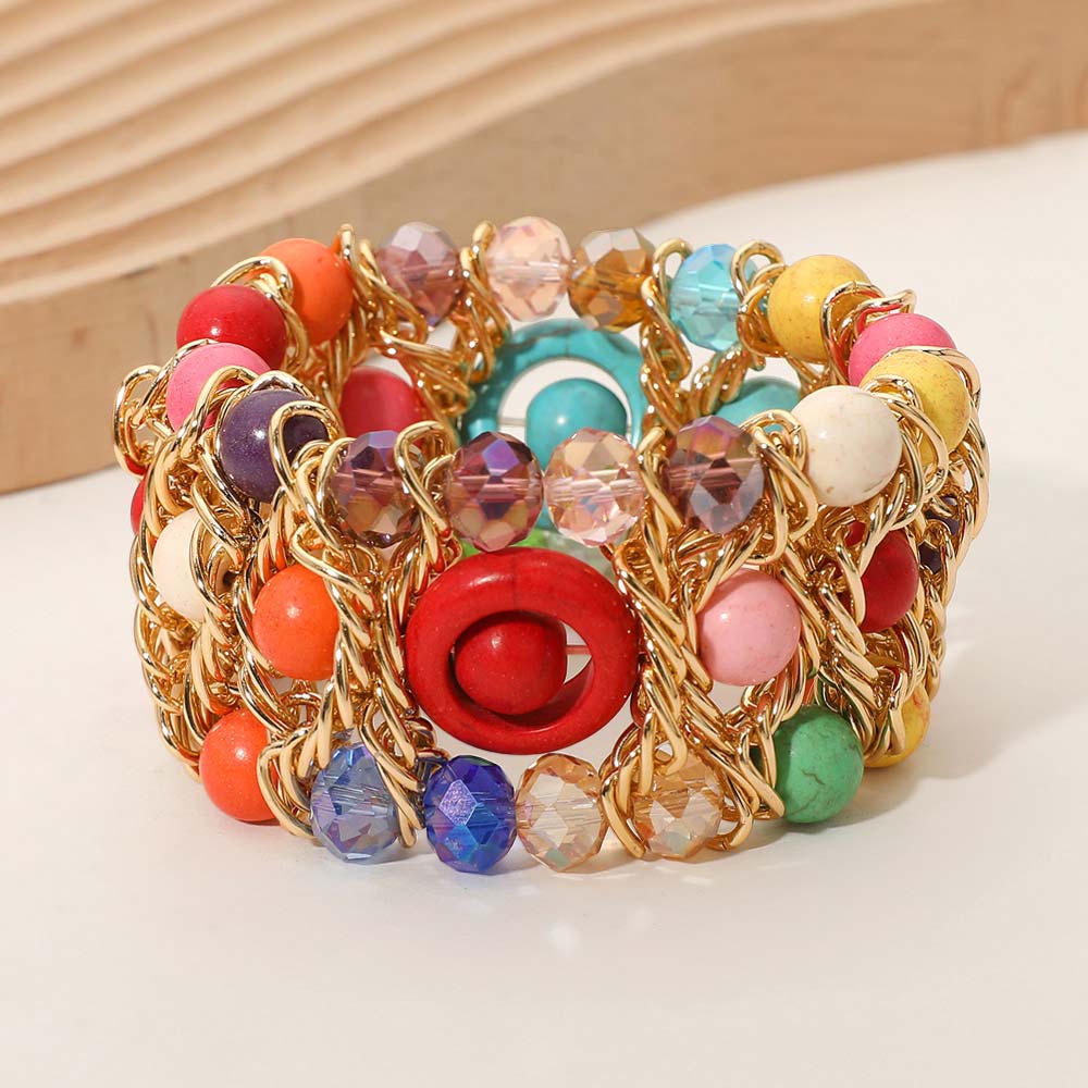 Bold Multi Strand Beaded Stretch Bracelet