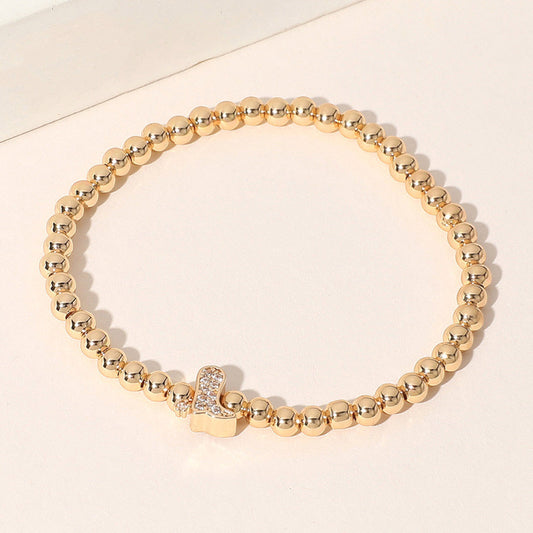 Stone Paved Boot Brass Ball Beaded Stretch Bracelet
