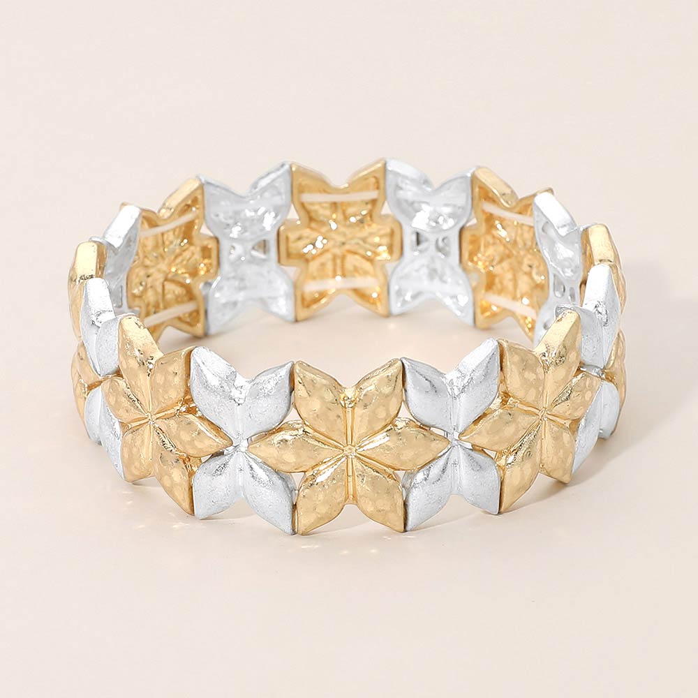 Geometric Floral Metal Beaded Stretch Statement Bracelet
