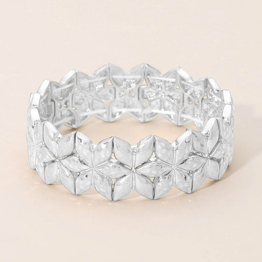 Geometric Floral Metal Beaded Stretch Statement Bracelet
