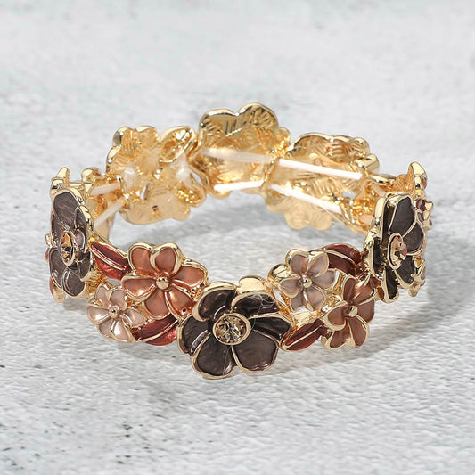 Stone Center Floral Enamel Stretch Bracelet