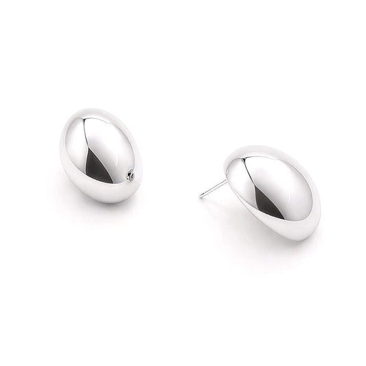 White Gold Dipped Modern Oval Stud Earrings