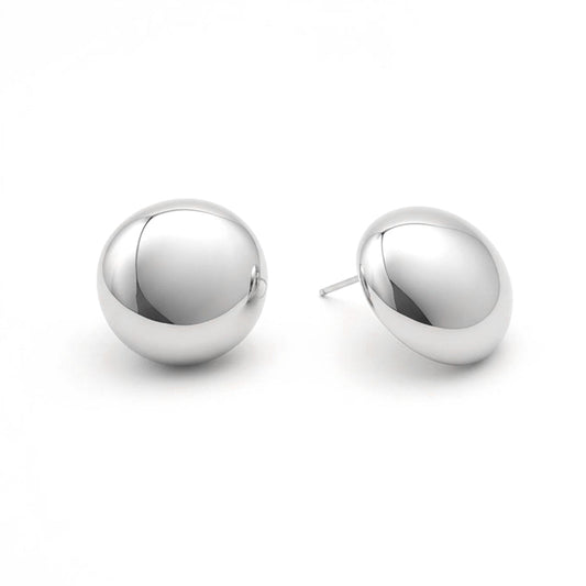 White Gold Dipped Classic Dome Stud Earrings