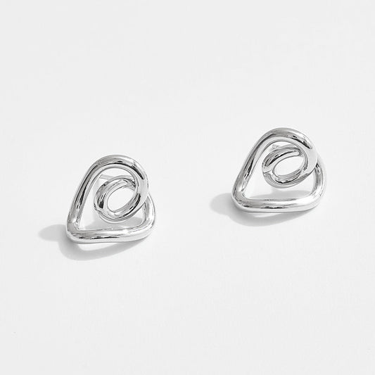 White Gold Dipped Heart Knot Stud Earrings